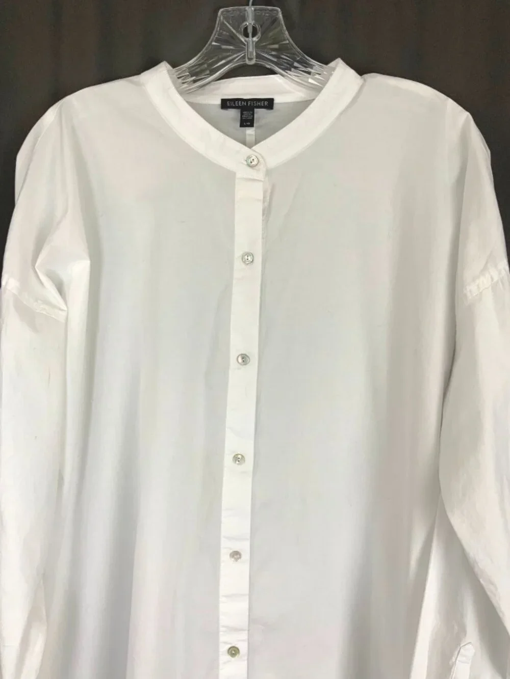 Eileen Fisher White Poplin Long Sleeve Tunic Shirt Button Up Sz L - Picture 4 of 16